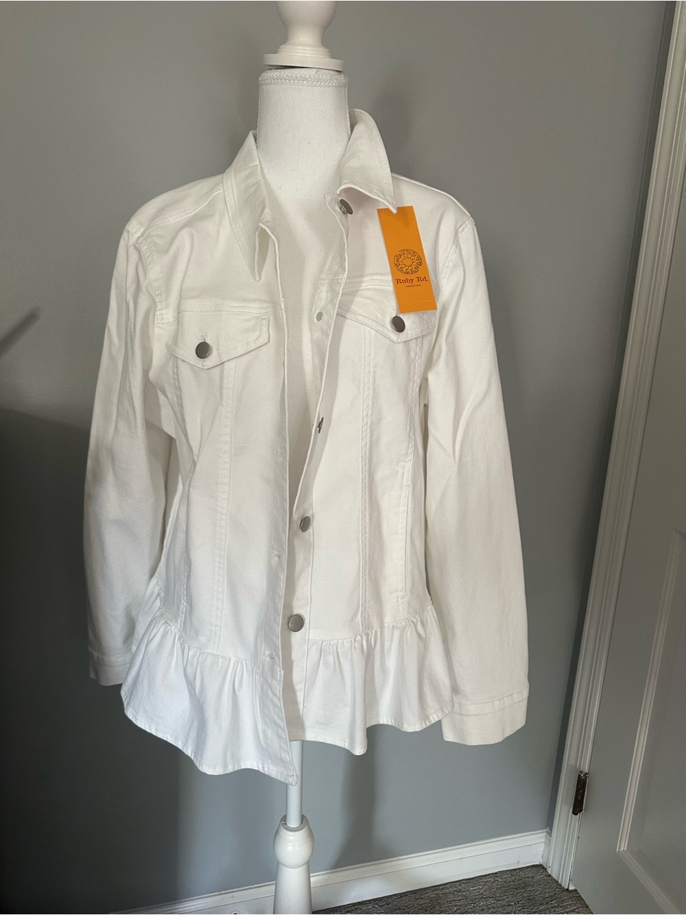 Ruby Rd. White Ruffled-Hem Jean Jacket - Picture 6 of 6